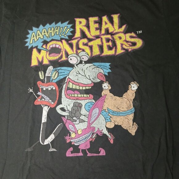 Vintage 90s Aaahh Real Monsters T Shirt Viacom Nickelodeon Graphic Tee 2XL Black - Picture 2 of 8